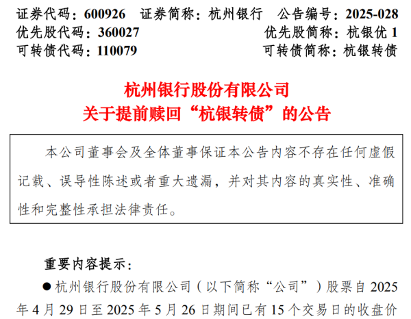 低息配资 杭银转债触发强制赎回，银行可转债规模或进一步缩水